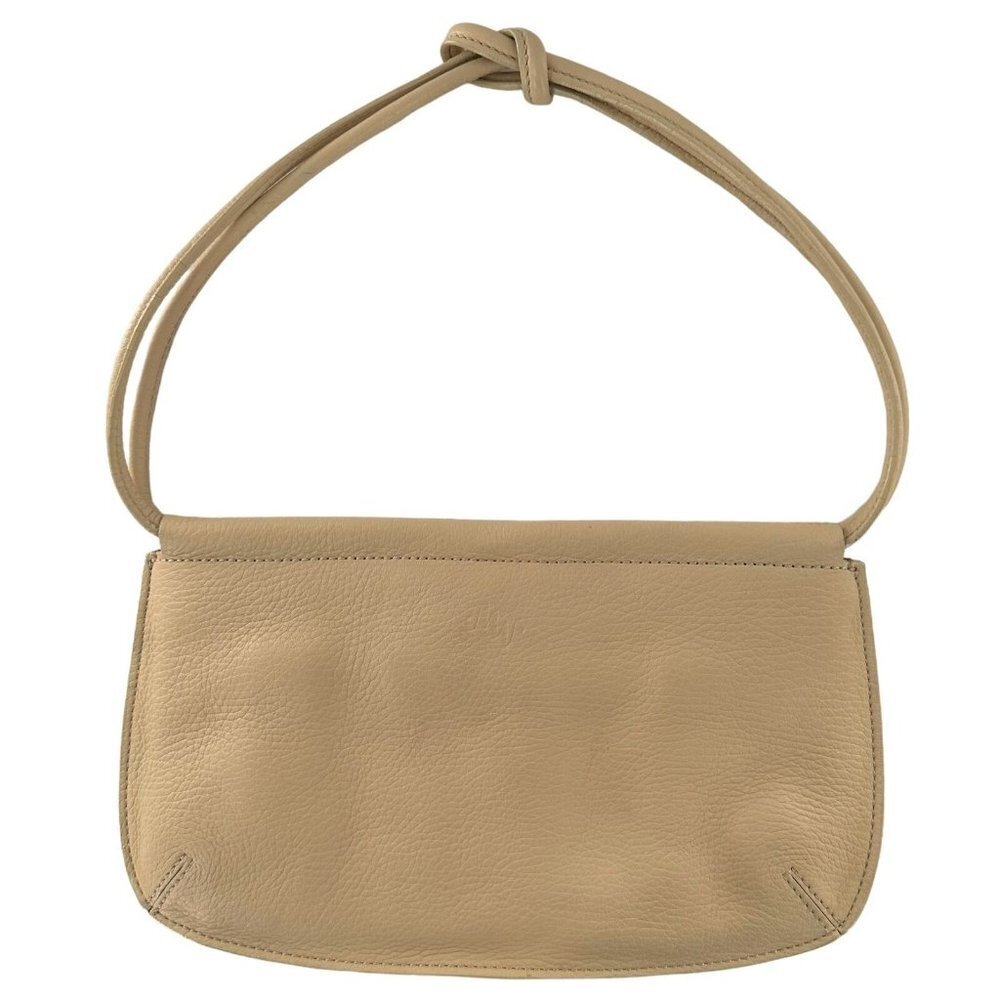 MONSAC Neutral Beige Pebbled Leather Small Shoulder Bag